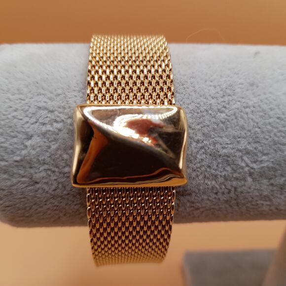 Vintage Wide Mesh Bangle Bracelet, No Clasp, 80s Vintage Jewelry - Picture 8 of 8